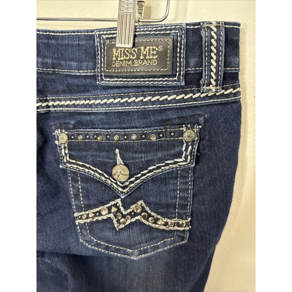 Miss Me Easy Capri Women 31x30 Blue Denim Jeans Jewelled Stretch - Picture 6 of 8